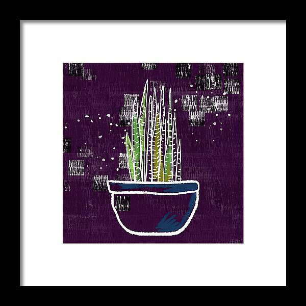 Purple Framed Print featuring the mixed media Potted Snake Plant- Art by Linda Woods by Linda Woods