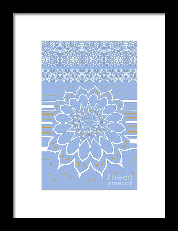 Blue Framed Print featuring the digital art Powder Blue Jewels and Abstract Flower by Joy Watson