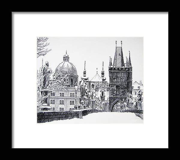 Prague Framed Print featuring the drawing Prague by Angelina Sofronova