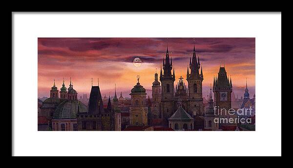 Cityscape Framed Print featuring the painting Prague City of hundres spiers by Yuriy Shevchuk