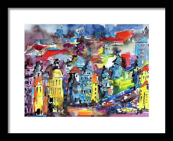 Prague Framed Print featuring the painting Prague Impressions Modern Watercolor and Ink by Ginette Callaway
