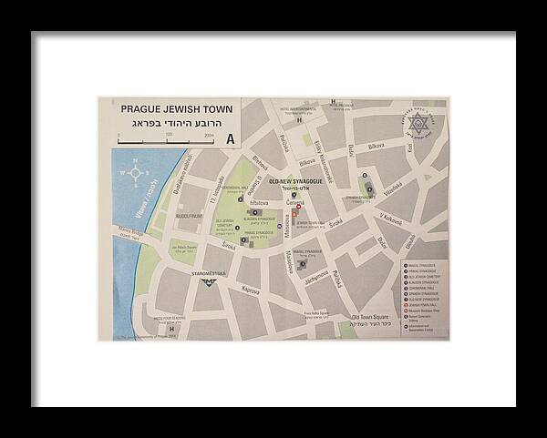 Maps Framed Print featuring the photograph Prague Jewish Town Map by Caroline Stella