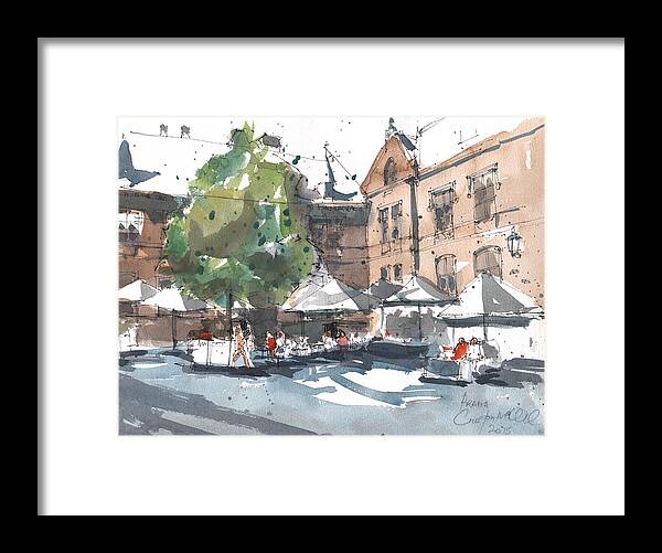 Urban Landscape Framed Print featuring the painting Prague Piazza by Gaston McKenzie