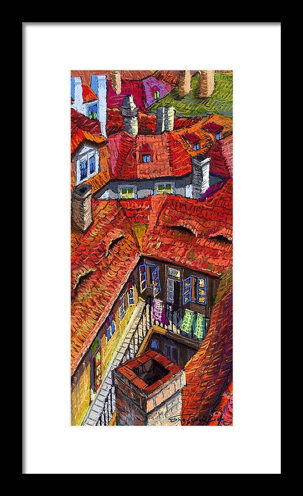 Pastel Framed Print featuring the painting Prague roofs 01 by Yuriy Shevchuk