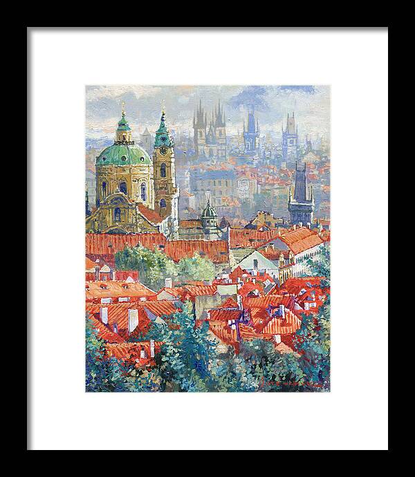 Acrylic Framed Print featuring the painting Prague Summer Panorama 1 by Yuriy Shevchuk