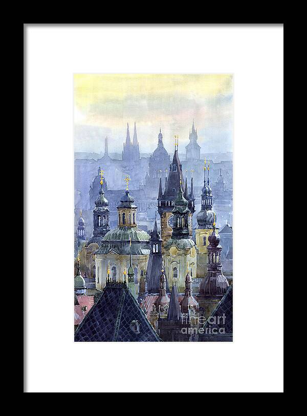 Architecture Framed Print featuring the painting Prague Towers by Yuriy Shevchuk