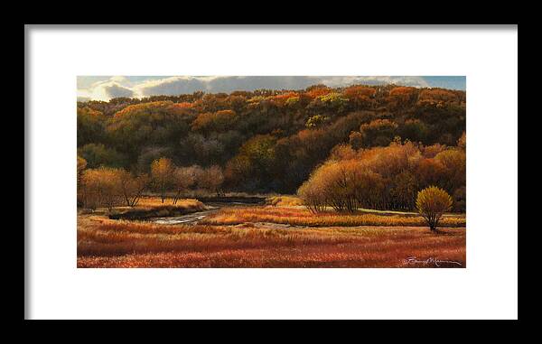 Autumn Landscape Drawings Framed Print featuring the drawing Prairie Autumn Stream No.2 by Bruce Morrison