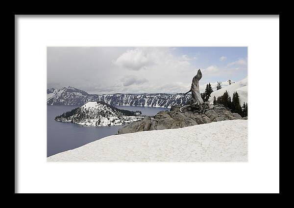 Sorcerers Island Crater Lake Landscape Framed Print featuring the photograph Pray to Sorcerers Island by Harold Piskiel