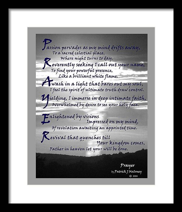 Poetry Framed Print featuring the mixed media Prayer by Patrick J Maloney
