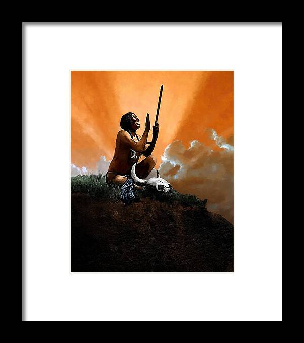 Native American Framed Print featuring the painting Prayer to the Great Mystery by Rick Mosher