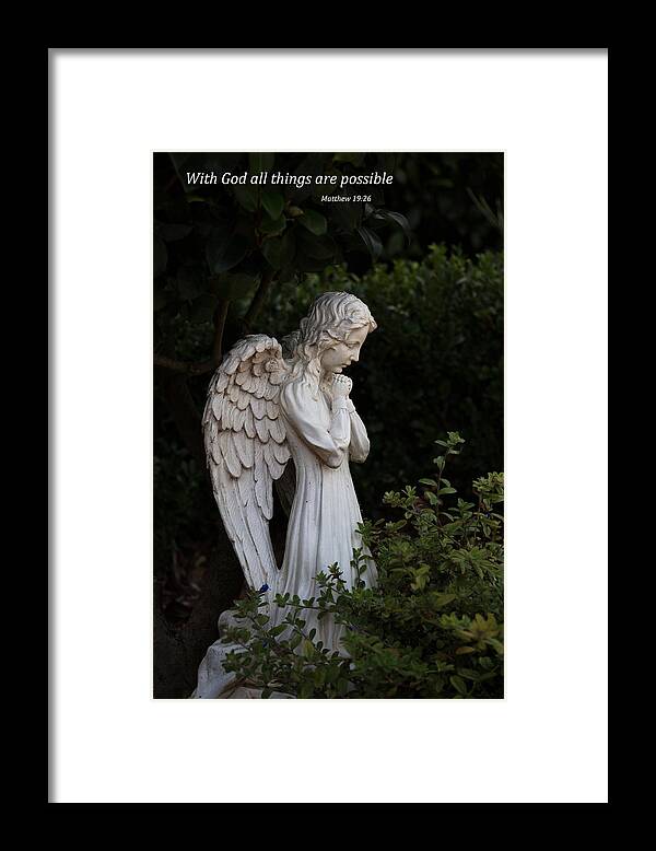 Angel Framed Print featuring the photograph Praying Angel with Verse by Kathleen Scanlan