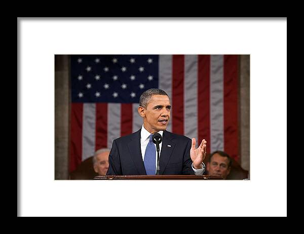 President Framed Print featuring the painting President Barack Obama delivers his State of the Union address by Celestial Images