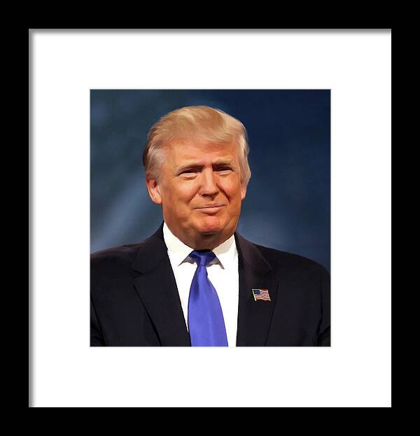 President Framed Print featuring the painting President Donald John Trump Portrait by Movie Poster Prints