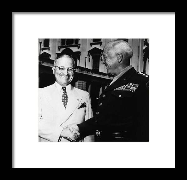 1940s Candid Framed Print featuring the photograph President Harry Truman, Shaking Hands by Everett