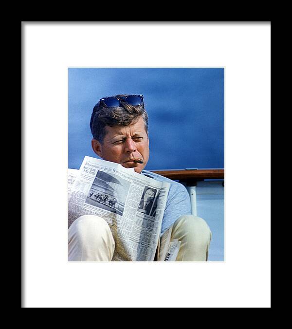 #faatoppicks Framed Print featuring the photograph President John Kennedy Smoking A Cigar by Everett