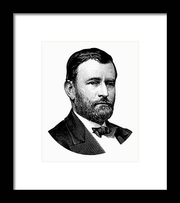 Ulysses Grant Framed Print featuring the digital art President Ulysses S. Grant Graphic White 2 by War Is Hell Store