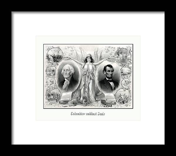 Abraham Lincoln Framed Print featuring the drawing Presidents Washington and Lincoln by War Is Hell Store