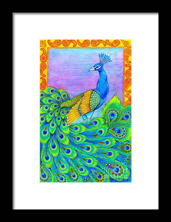 Peacock Framed Print featuring the drawing Pretty Peacock by Rebecca Wang
