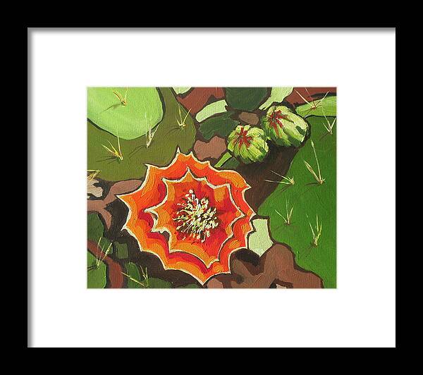 Prickly Pear Framed Print featuring the painting Prickly Pear Bloom by Sandy Tracey