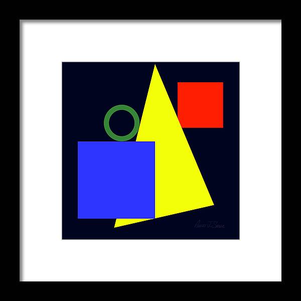  Framed Print featuring the digital art Primary Squares Blue and Triangle with Green Circle by Robert J Sadler