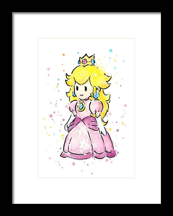 Peach Framed Print featuring the painting Princess Peach Watercolor by Olga Shvartsur