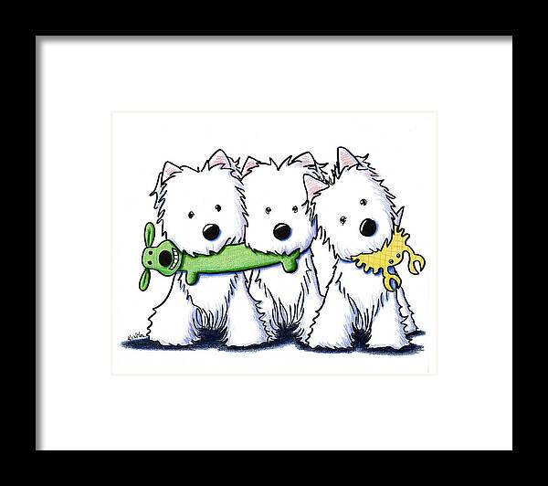 Westie Terriers Framed Print featuring the drawing Pro Players by Kim Niles