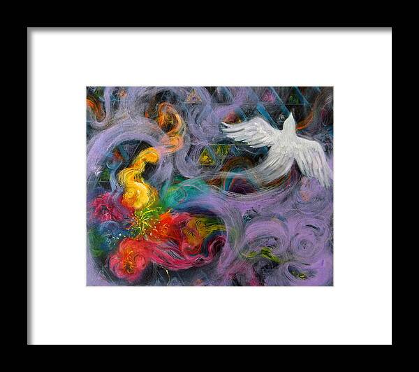 Dove Framed Print featuring the painting Prophetic Message Sketch Painting 10 Divine Pattern Dove by Anne Cameron Cutri