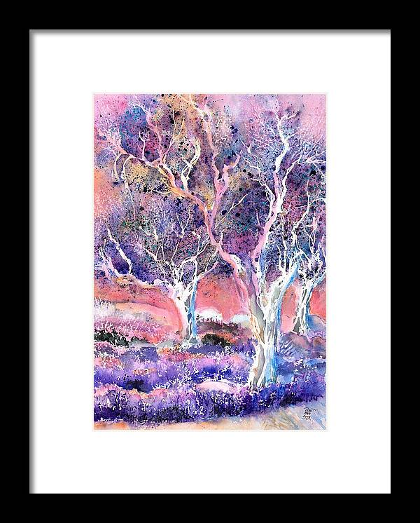 Lavender Field And Olive Trees Framed Print featuring the painting Provence Lavender Field and Olive Trees by Sabina Von Arx