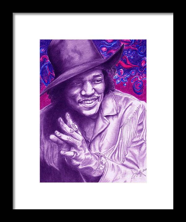 Hendrix Framed Print featuring the drawing Psychedelic Jimi by Kathleen Kelly Thompson