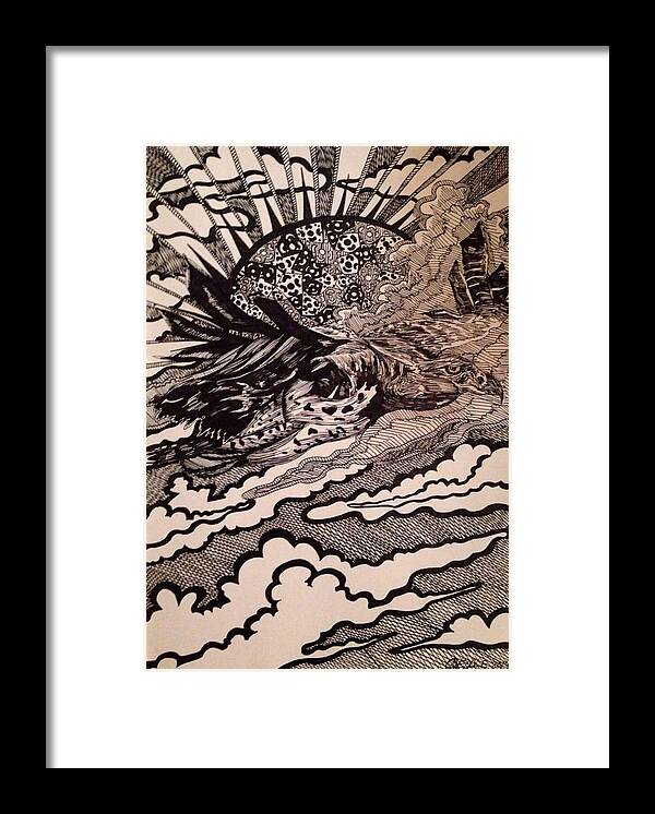 Bird Framed Print featuring the drawing Psychedelic Sun Flight by Angela Weddle