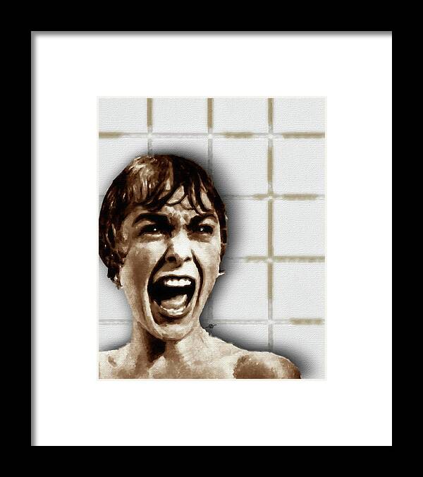 Janet Leigh Framed Print featuring the painting Psycho by Alfred Hitchcock, with Janet Leigh Shower Scene V Color by Tony Rubino