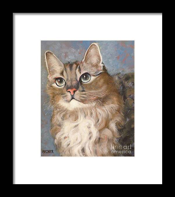 Cat Framed Print featuring the painting Puff Ball by Susan A Becker