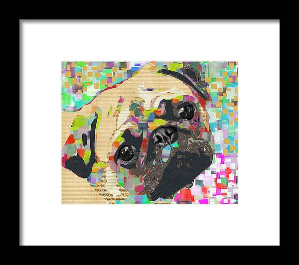 Pug Framed Print featuring the mixed media Pug Collage by Claudia Schoen