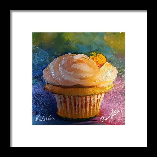 Pumpkin. Cupcake Framed Print featuring the painting Pumpkin Cupcake by Judy Fischer Walton
