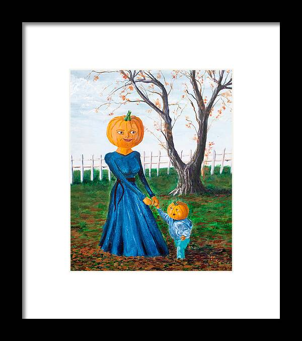 Pumpkins Framed Print featuring the painting Pumpkin People by Sean Koziel