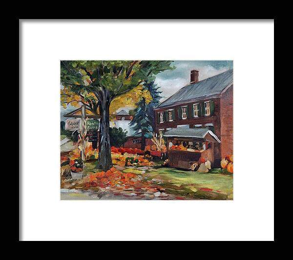 Orford New Hampshire Framed Print featuring the painting Pumpkins at Bunten Farm Plein Air by Nancy Griswold