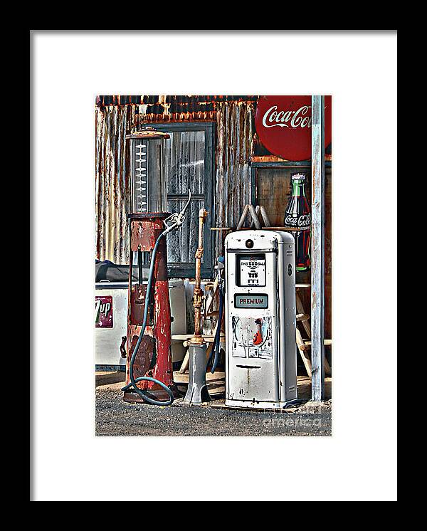 Old Gas Station Framed Print featuring the photograph Pumps by Lee Craig