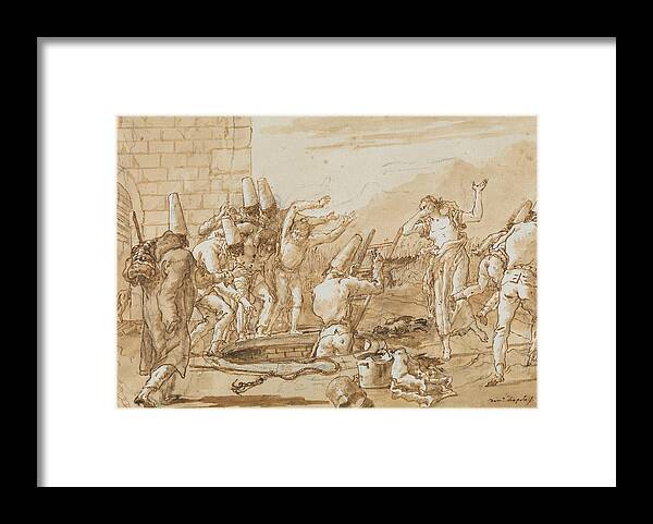 18th Century Art Framed Print featuring the photograph Punchinello Retrieving Dead Fowls from a Well by Giovanni Domenico Tiepolo