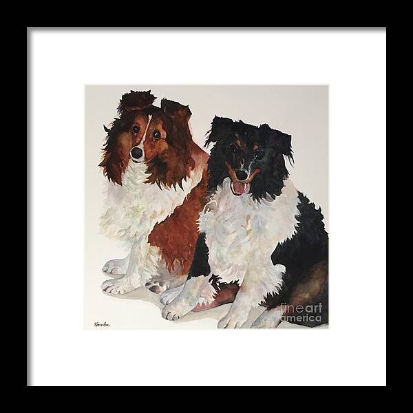 Animals Framed Print featuring the painting Pup Pals by Karen Ann