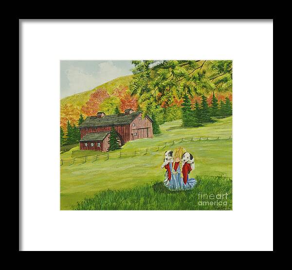 Country Kids Art Framed Print featuring the painting Puppy Love by Charlotte Blanchard