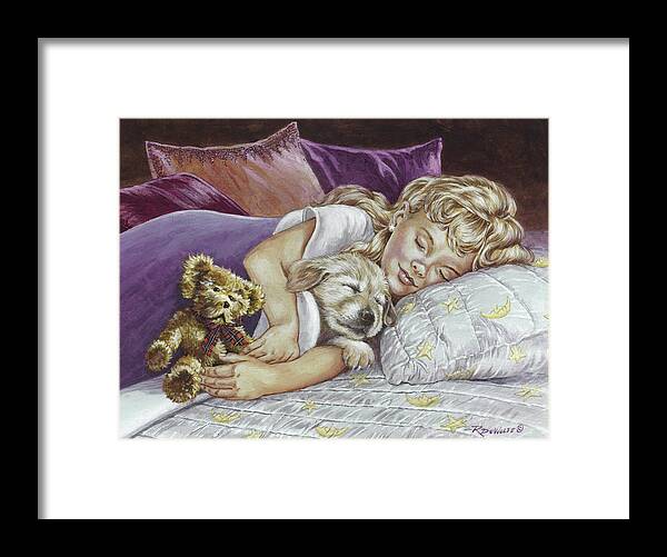 Teddy Bears Framed Print featuring the painting Puppy Love by Richard De Wolfe