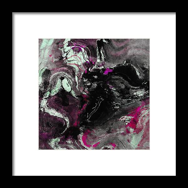 Abstract Framed Print featuring the painting Purple and Black Minimalist / Abstract Painting by Inspirowl Design