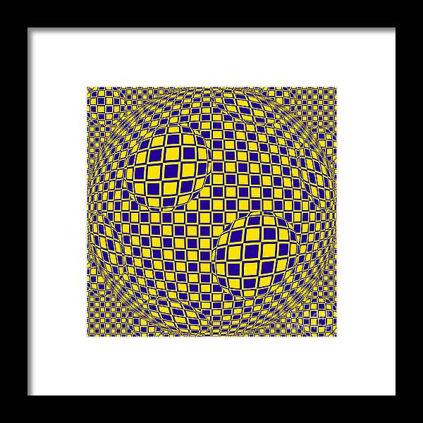 Sphere Framed Print featuring the digital art Purple and Yellow Sphere Untitled by Heather Schaefer