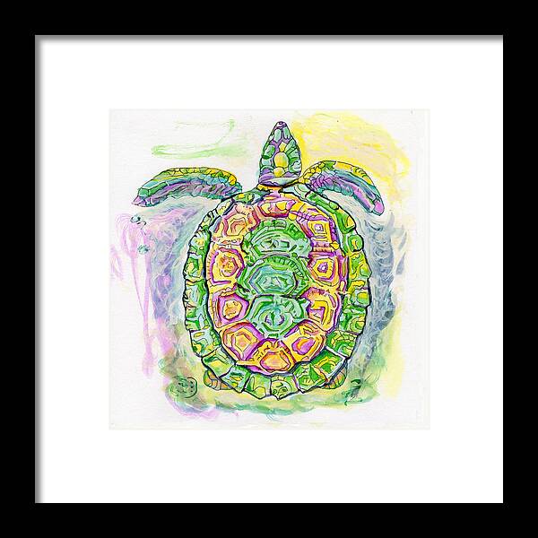 Purple Framed Print featuring the painting Purple Blue Yellow Sea Watercolor Series 2 Turtle by Shelly Tschupp