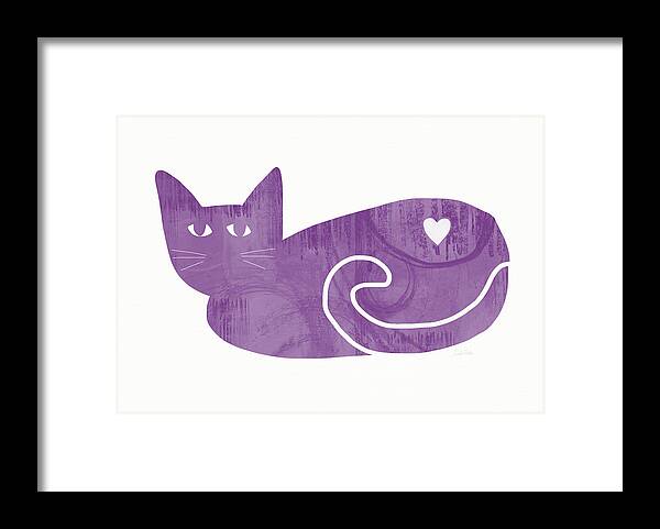 Cat Framed Print featuring the painting Purple Cat- Art by Linda Woods by Linda Woods