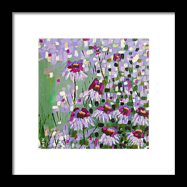 Abstract Framed Print featuring the painting Purple Coneflowers by Mary Mirabal
