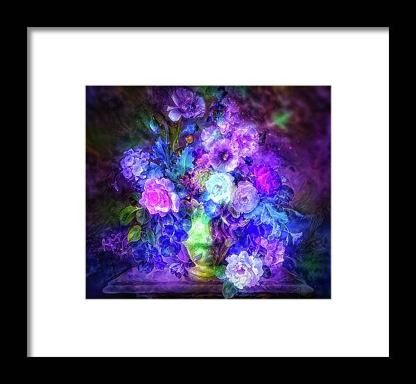 Purple Glow Flowers Framed Print featuring the mixed media Purple glow flowers by Lilia S