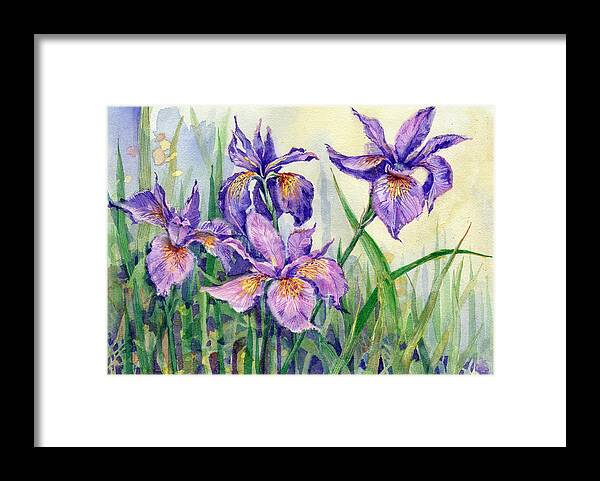 Clematis Framed Print featuring the painting Purple Iris by Garden Gate