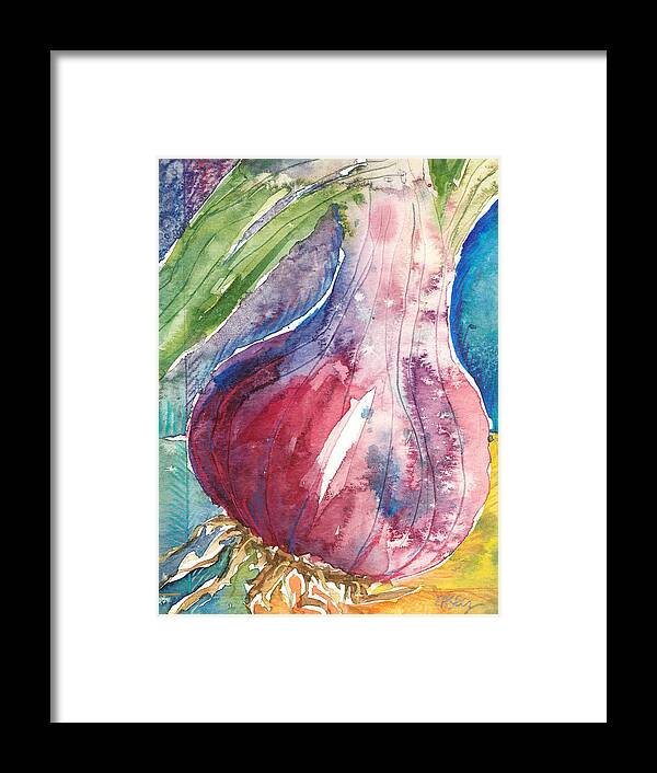  Watercolor Framed Print featuring the painting Purple Onion by Casey Rasmussen White