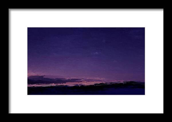 Anthony Fishburne Framed Print featuring the mixed media Purple Sunset Over Beach by Anthony Fishburne